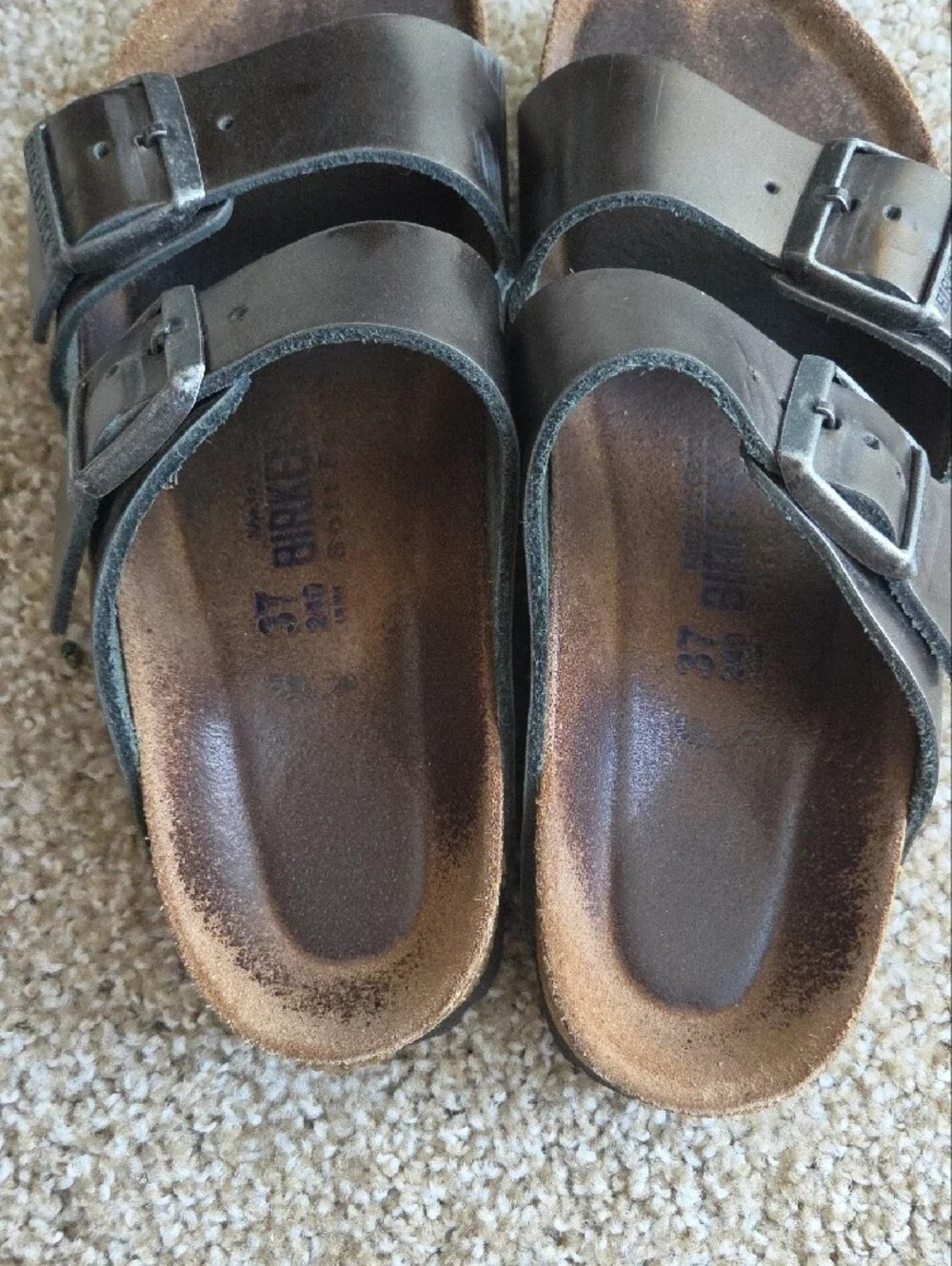 Birkenstock Brown/Black Leather Buckle Slide Sandals